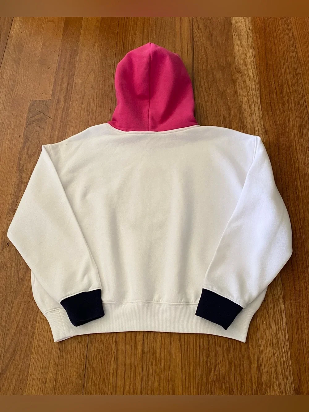 Ralph Lauren Fleece Hoodie with Pink Hood & Navy Cuffs - Polo Bear Graphic